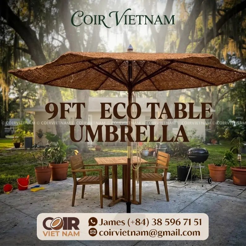 9-Foot Patio Table Umbrella with Natural Coconut Fiber Canopy - Coir VietNam