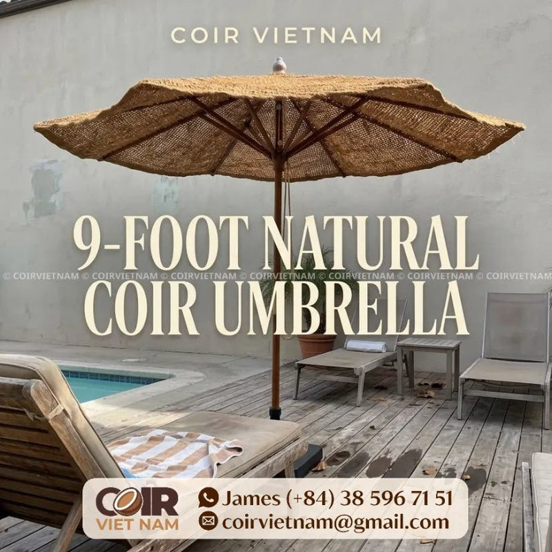9-Foot Patio Umbrella with Natural Coconut Fiber Canopy - Coir VietNam