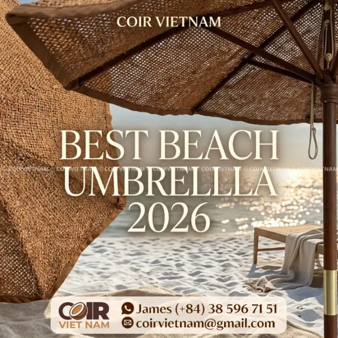 Best beach umbrella for 2026 with natural coconut coir canopy and eucalyptus wood frame for sustainable resort and coastal shade