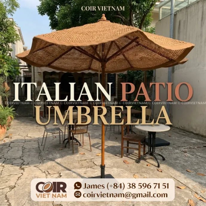 Handwoven Coconut Fiber Patio Umbrella with Italian-Inspired Design - Coir VietNam