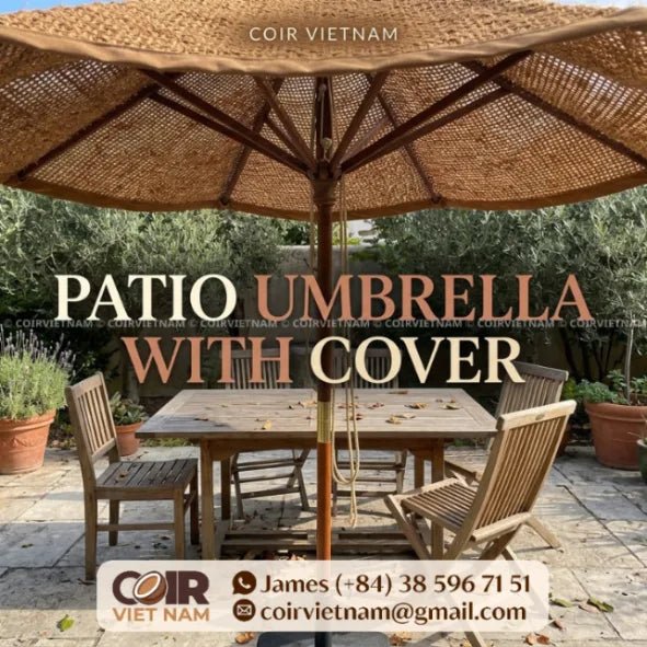 Patio Umbrella with Cover and Natural Coconut Fiber Canopy - Coir VietNam