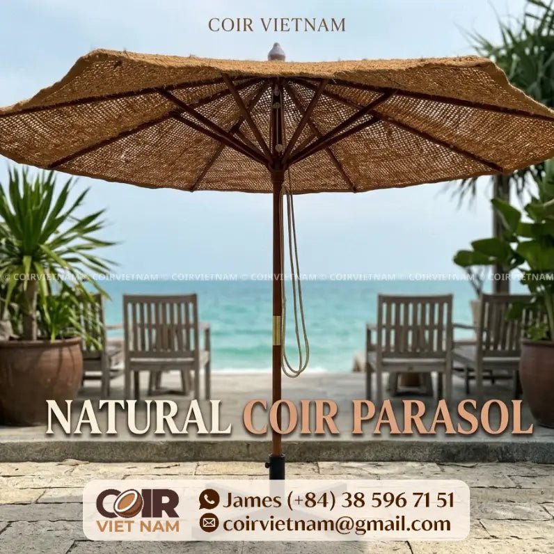 Vintage Coconut Fiber Parasol Umbrella for Resorts & Outdoor Spaces - Coir VietNam