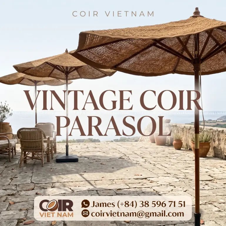 Vintage Outdoor Parasol with Wooden Frame and Coir Canopy - Coir VietNam