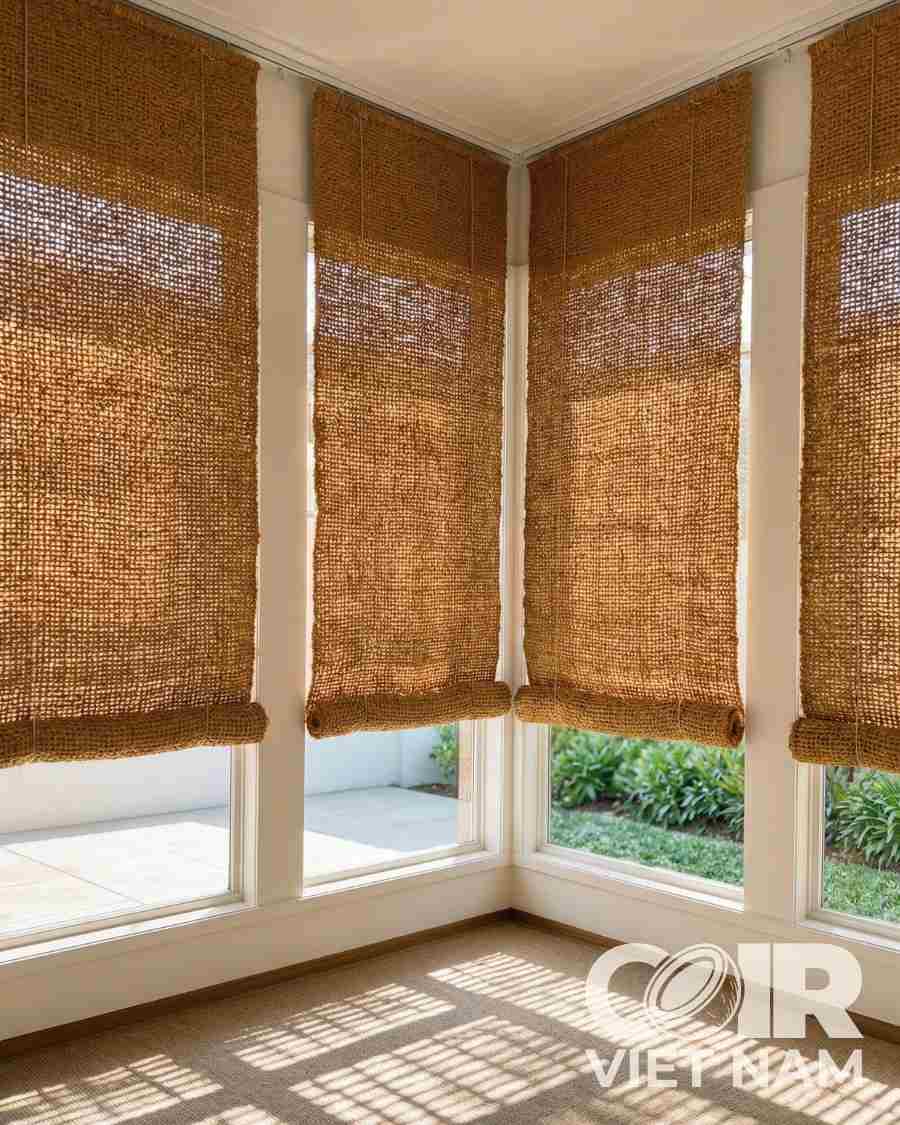 Outdoor Handwoven Roll - Up Coconut Fiber Curtain with Metal Pulley System -  - Coir VietNam