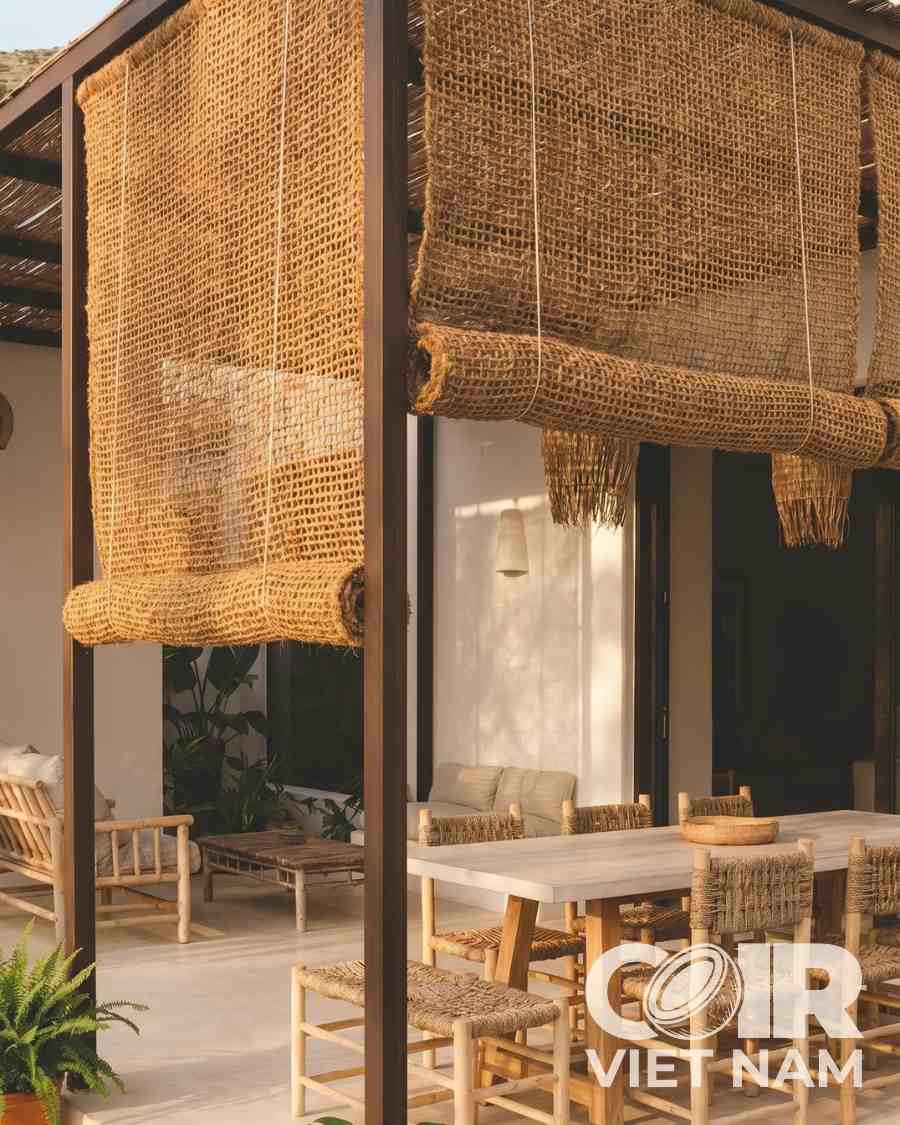 Outdoor Handwoven Roll - Up Coconut Fiber Curtain with Metal Pulley System -  - Coir VietNam