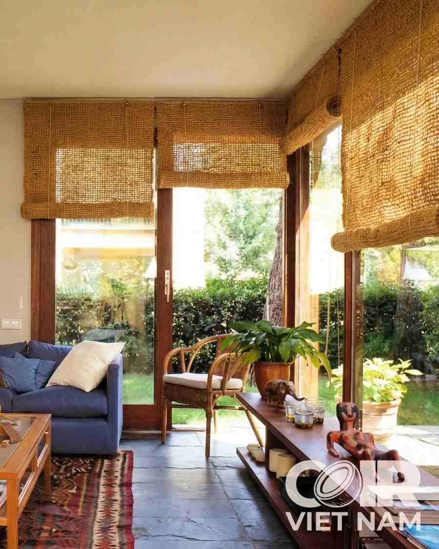 Outdoor Handwoven Roll - Up Coconut Fiber Curtain with Metal Pulley System -  - Coir VietNam