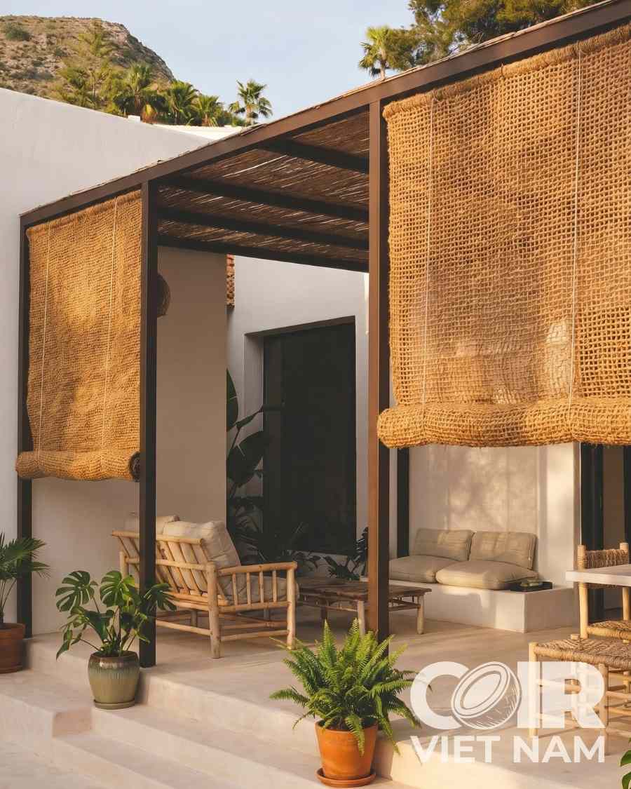 Outdoor Handwoven Roll - Up Coconut Fiber Curtain with Metal Pulley System -  - Coir VietNam