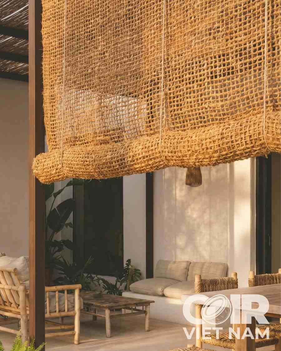 Outdoor Handwoven Roll - Up Coconut Fiber Curtain with Metal Pulley System -  - Coir VietNam